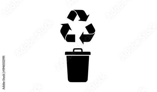Universal recycling arrows with trash bin packaging symbol vector icon