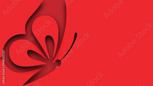 Red Butterfly Silhouette with Paper Cut Effect on a Vibrant Background Design