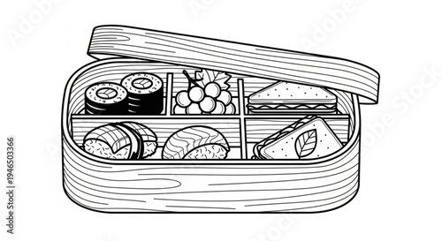 Hand drawn ilustration of healthy bento