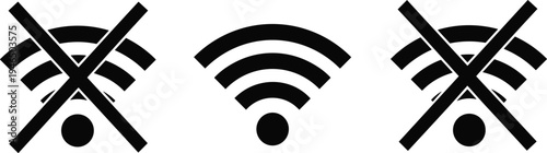 WiFi signal icon set with wireless internet connection and no wifi symbol isolated on white background technology network vector illustration