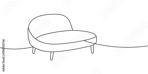 Scandinavian soft chair in outline vector illustration. Cozy interior furniture for minimalist design visuals.