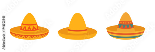 Mexican sombrero hats collection. Traditional colorful headwear vector illustration set