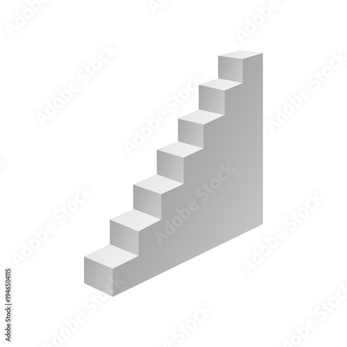 Steep staircase with narrow steps. 3D vector design in monochrome grey tones.