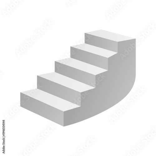 Curved staircase with flowing steps. Smooth vector stairway design in soft grey gradient tones.