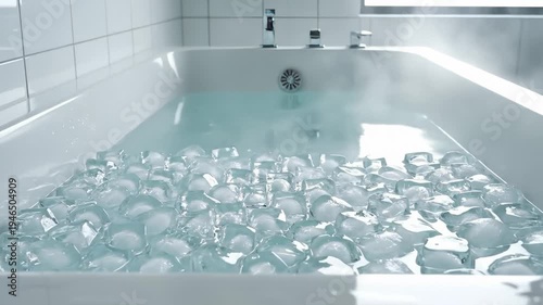 Ice Cubes Floating in Bathtub Filled With Water and Ice