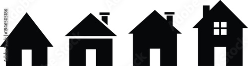 House icon silhouettes set with different home building shapes isolated on white background real estate property symbol vector illustration