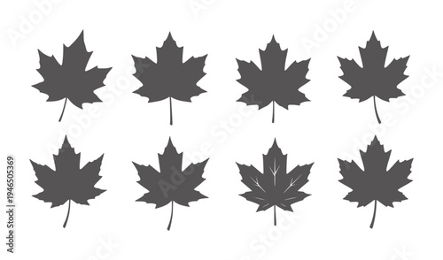 Eight dark grey maple leaf silhouettes arranged in two rows of four