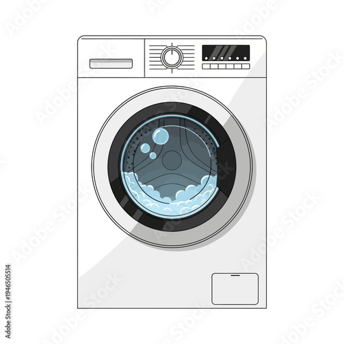 A front-loading washing machine with digital display.