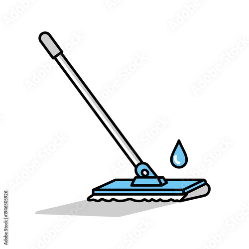 A blue mop with a water drop.