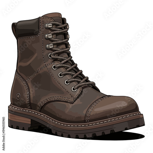 Brown leather work boot with laces.