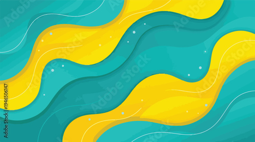 Abstract fluid wave background with vibrant yellow and teal shapes
