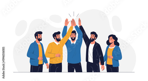 Diverse team celebrating success with high fives, teamwork, achievement, collaboration