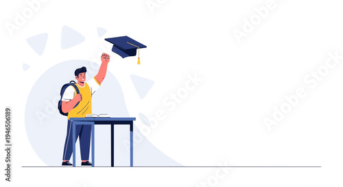 Graduation Celebration: Student Throws Cap in Air, Symbolizing Achievement and Success