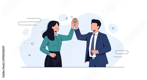 Business people high five, celebrating success, teamwork, partnership, achievement