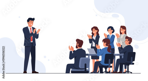 Business Team Applauding Speaker at Meeting, Successful Presentation, Corporate Success