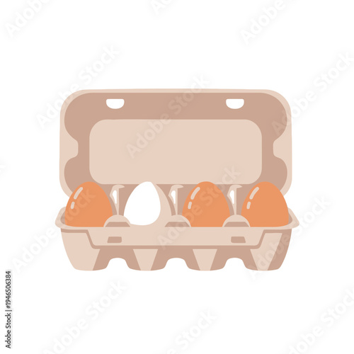 cartoon illustration of egg carton with eggs.