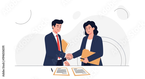 Business partners shaking hands over contract, agreement, partnership, success