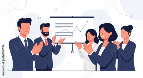 Business team applauding at presentation, success and teamwork concept