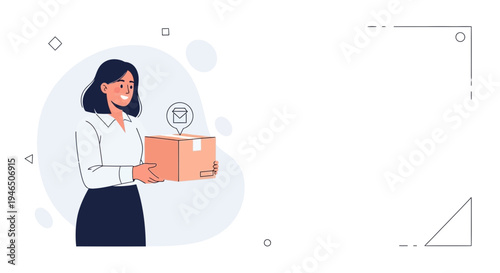 Woman holding package, delivery concept, online shopping, e-commerce, logistics, happy customer