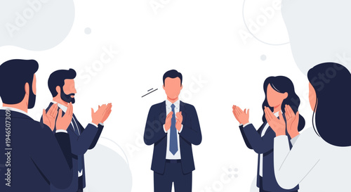 Business team applauding leader, recognition, success, teamwork, corporate meeting