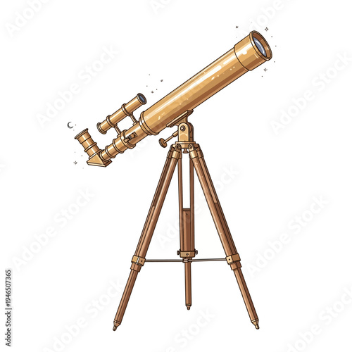 Vintage telescope on a tripod stand.