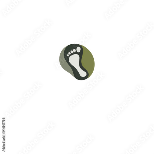 Minimal footprint logo icon in a muted green circle on white background for walking trail wellness travel eco lifestyle podiatry brand identity fitness app symbol and simple graphic resource