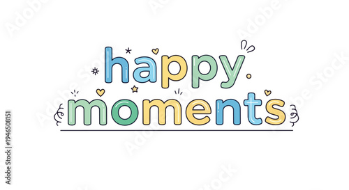 Delightful vector illustration featuring the uplifting phrase 'happy moments' adorned with charming decorative elements conveying joy and positivity