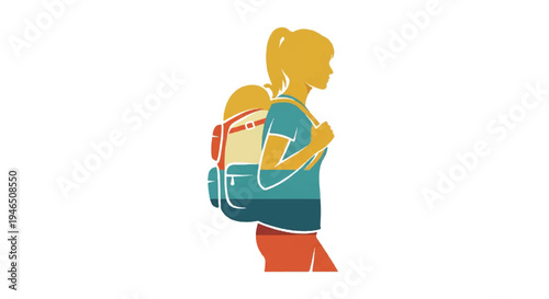 Woman with backpack vector illustration for travel and adventure