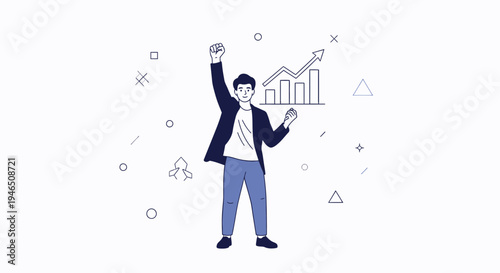 Man celebrating success with rising graph, business growth concept