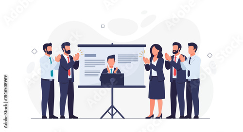 Business team applauding speaker at presentation, successful meeting, teamwork, appreciation