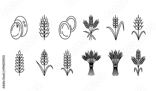 Wheat Grain Line Icons Agriculture Harvest Plant Vector Pack