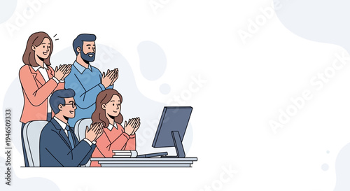 Team Applauding Success at Office Meeting, Celebrating Achievement