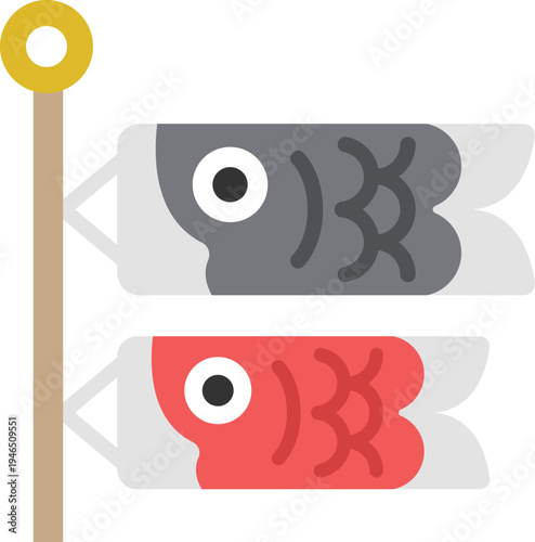 鯉のぼり（真鯉・緋鯉）のアイコンのイラスト