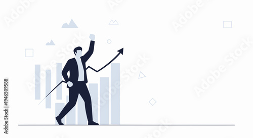 Businessman celebrating success with upward trending graph and arrow