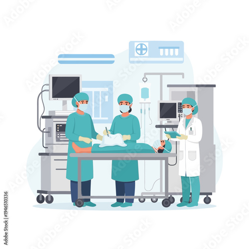 Veterinary Surgery Team Performing Operation on Cat in Modern Operating Room