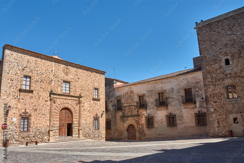 Fototapeta premium Renaissance facade of the Episcopal Palace in Plaza Santa Maria in Caceres,Spain