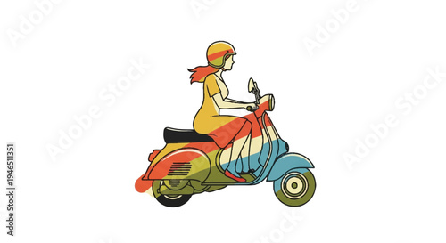 Woman on motor scooter illustration