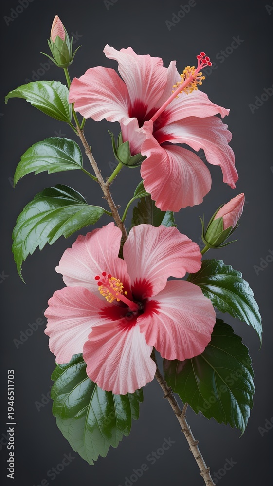Obraz premium Hibiscus Blossom: Capture the delicate beauty of a hibiscus flower in full bloom, showcasing its vibrant petals and intricate details.
