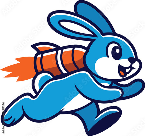A dynamic cartoon rabbit character launching forward with a fiery propulsion effect