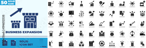 Business Expansion Solid Editable Icons set