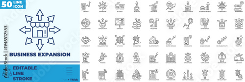 Business Expansion Line Editable Icons set
