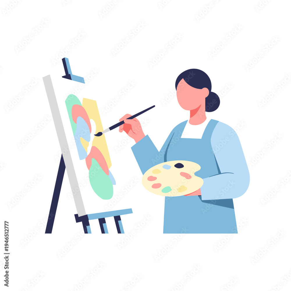 Fototapeta premium Artist painting abstract art on canvas with palette and brush, creative hobby
