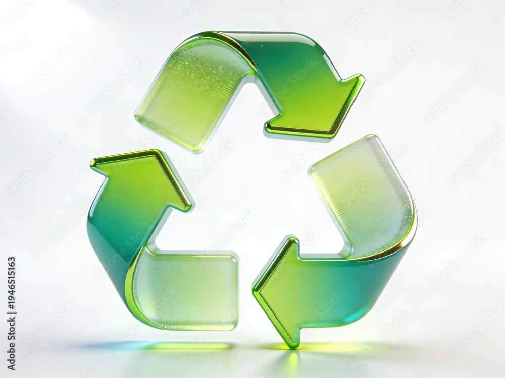 Obraz premium Translucent Green Glass Recycling Symbol Highlighting Sustainable Practices and Circular Resource Use