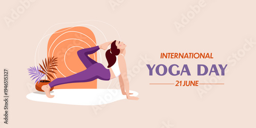 International Yoga day celebration, template horizontal social media banner, lifestyle, wellness,  21 June, web, vector illustration