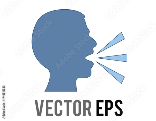 Abstract silhouette of a person speaking flat icon with sound waves emanating from their mouth