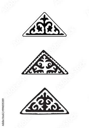 Tumar - amulet Traditional Ethnic Ornaments Set in Triangle Shapes. 