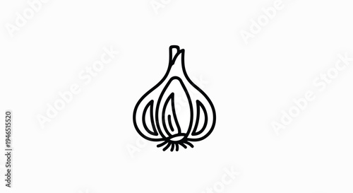 Black line drawing of a single garlic bulb on a white background with simple outlines.