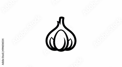 Black line drawing of a garlic bulb on a white background with simple, iconic styling.