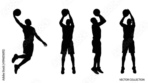 basketball player silhouette collection with shooting jump shot poses
