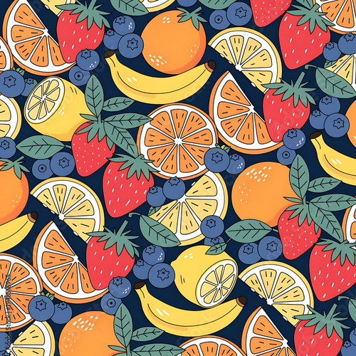Fresh Fruit Seamless Pattern Colorful Summer Food Background